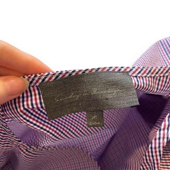 Anthropologie Sunday In Brooklyn Clowncore Shirt Size Medium Purple Gingham Pouf - Picture 6 of 6